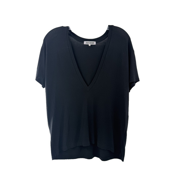 Joah Brown Tops - Joah Brown Women's Short Sleeve V-Neck Modal Blend Tee Black Casual One Size